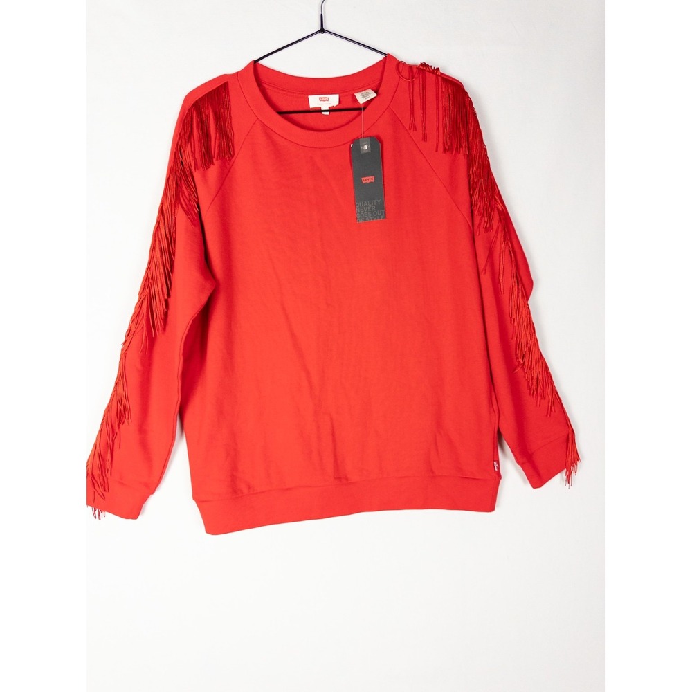 NWT Levis Sweater Womens S Red Fringe Pullover Solid‎ Minimalist